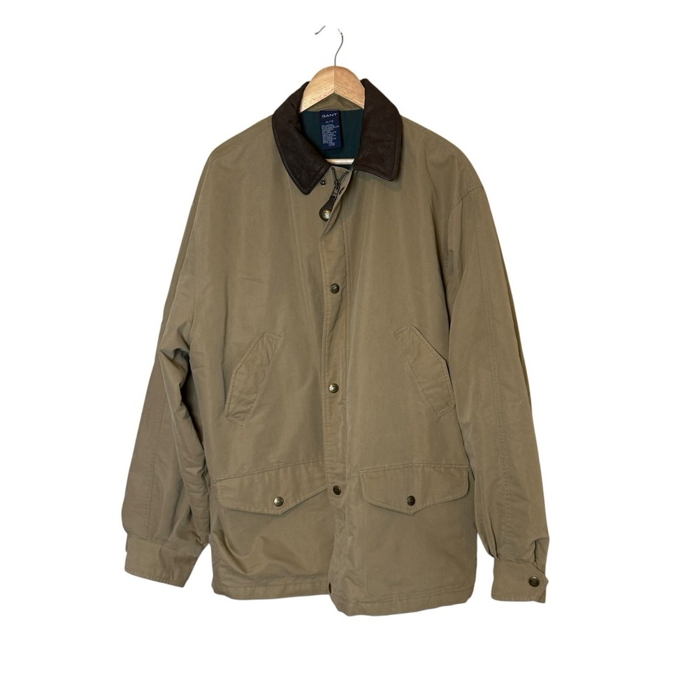 GANT USA Mens Beige The Slugger Field Jacket Coat Leather Collar Size XL Chore